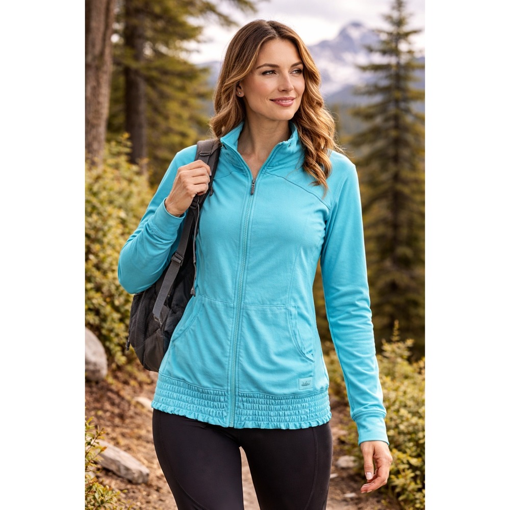 REI‎ Womens Teal Zip Jacket Medium Lightweight Hoodie Hiking Stretch
